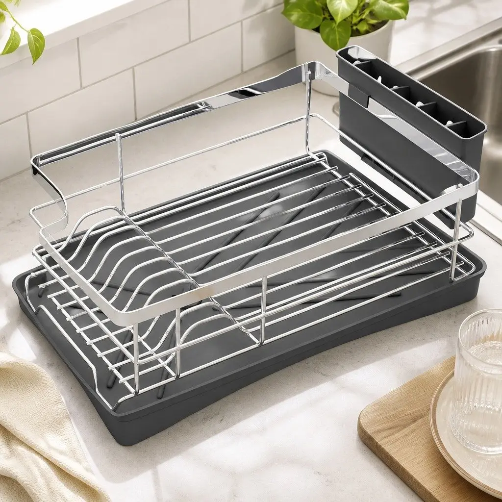 Dish Drying Rack Kitchen Organizer Stainless Steel 49cm Silver