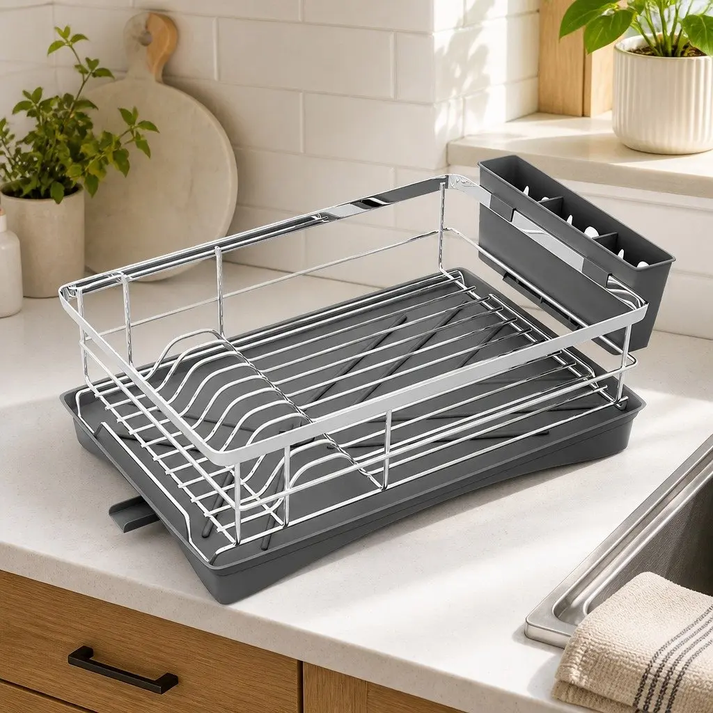 Dish Drying Rack Kitchen Organizer Stainless Steel 49cm Silver