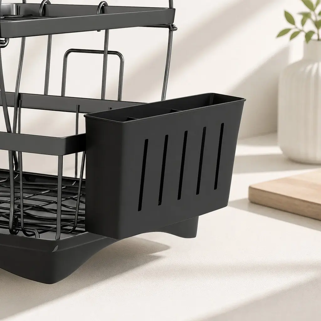 3 Tier Dish Drying Rack Plate Drainer Cutlery Holder Cup Organizer Black