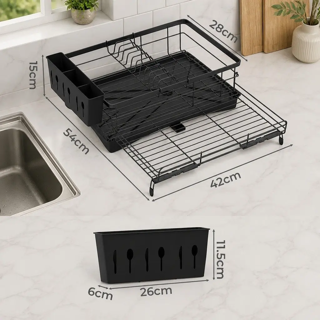 Expandable Dish Drying Rack Kitchen Countertop Space Saving 42cm to 54cm Black