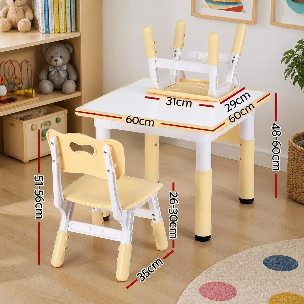 Kids Table and Chairs Set Height Adjustable Activity Desk for Ages 3-8 White or Natural