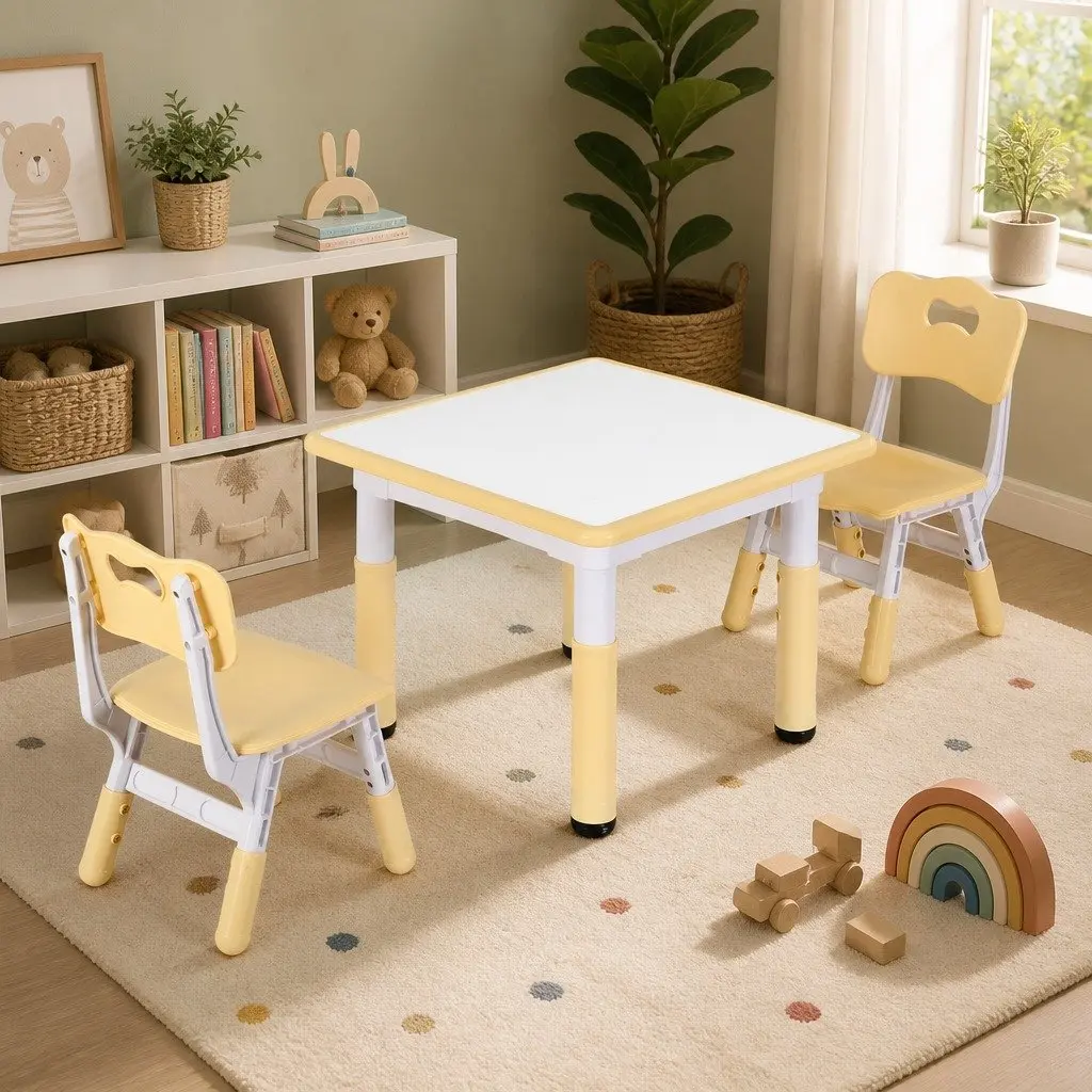 Kids Table and Chairs Set Height Adjustable Activity Desk for Ages 3-8 White or Natural
