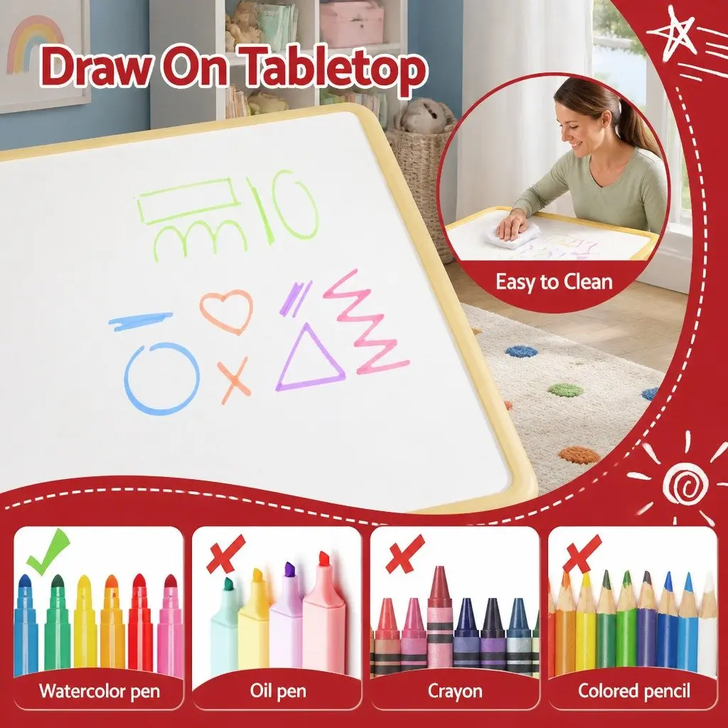 Kids Table and Chairs Set Height Adjustable Activity Desk for Ages 3-8 White or Natural