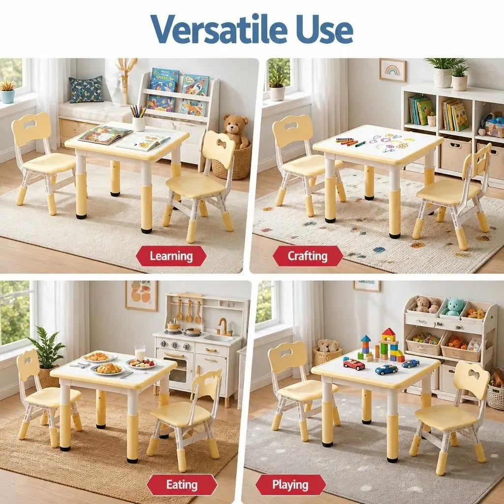 Kids Table and Chairs Set Height Adjustable Activity Desk for Ages 3-8 White or Natural