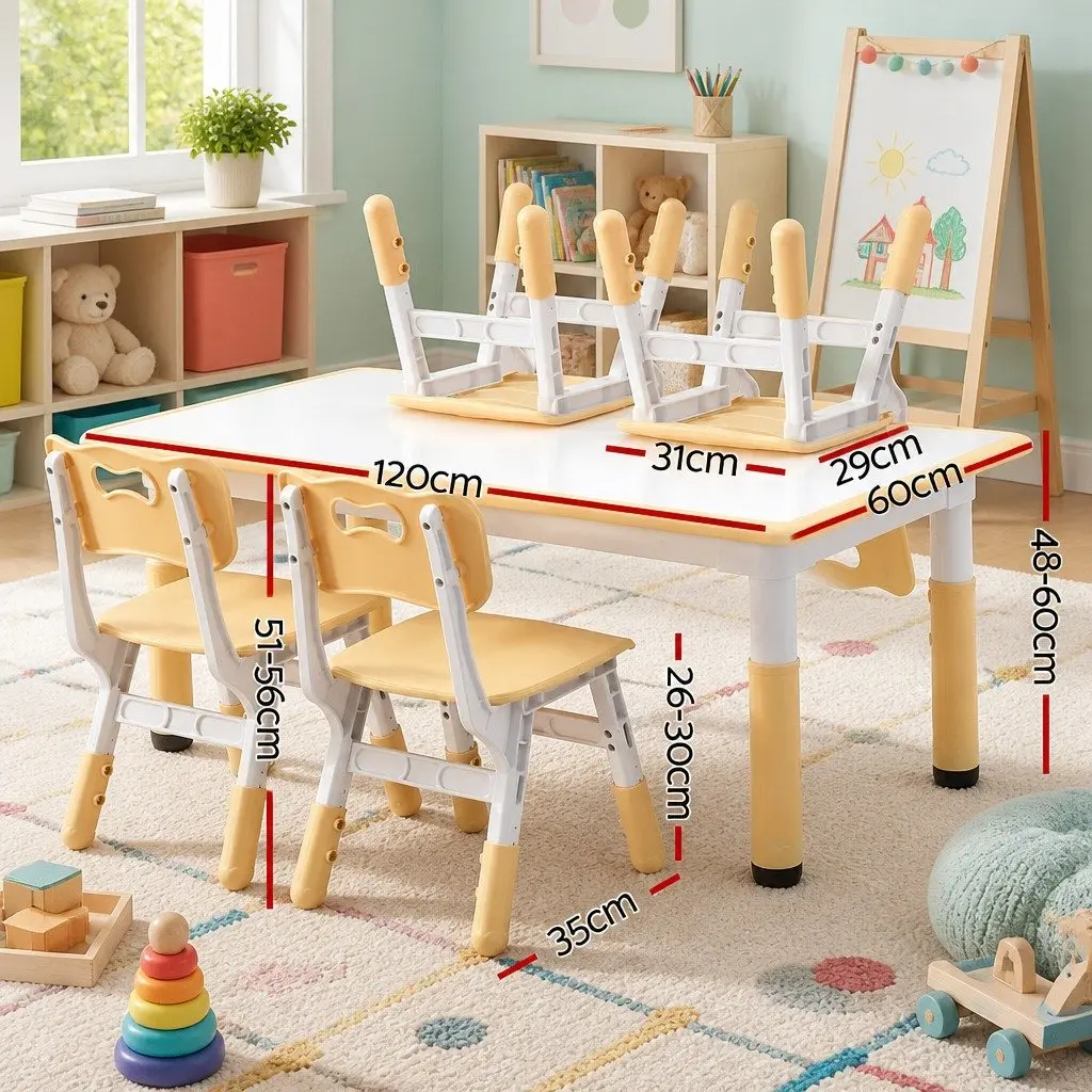 Kids Table and Chairs Set Adjustable Activity Desk Drawing Toddler White or Yellow