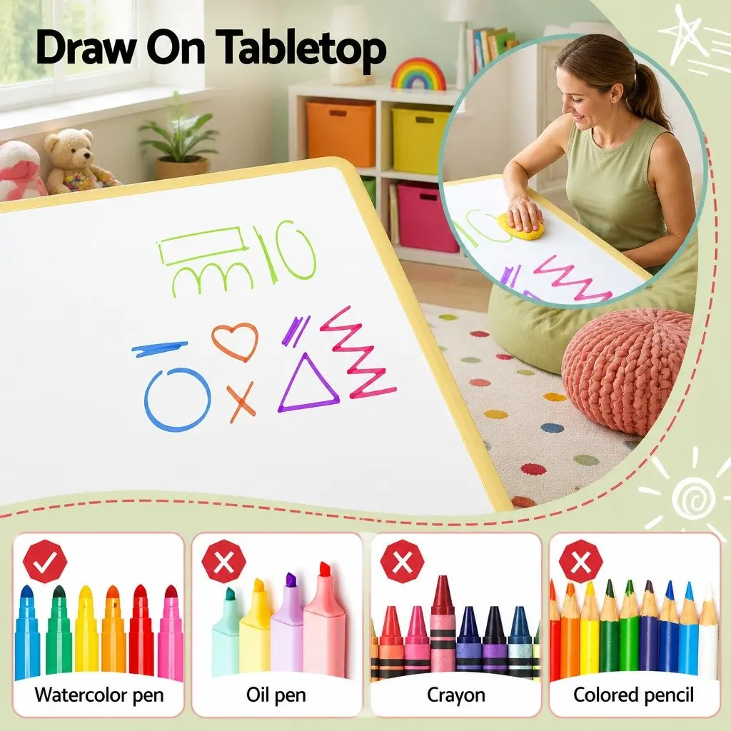 Kids Table and Chairs Set Adjustable Activity Desk Drawing Toddler White or Yellow