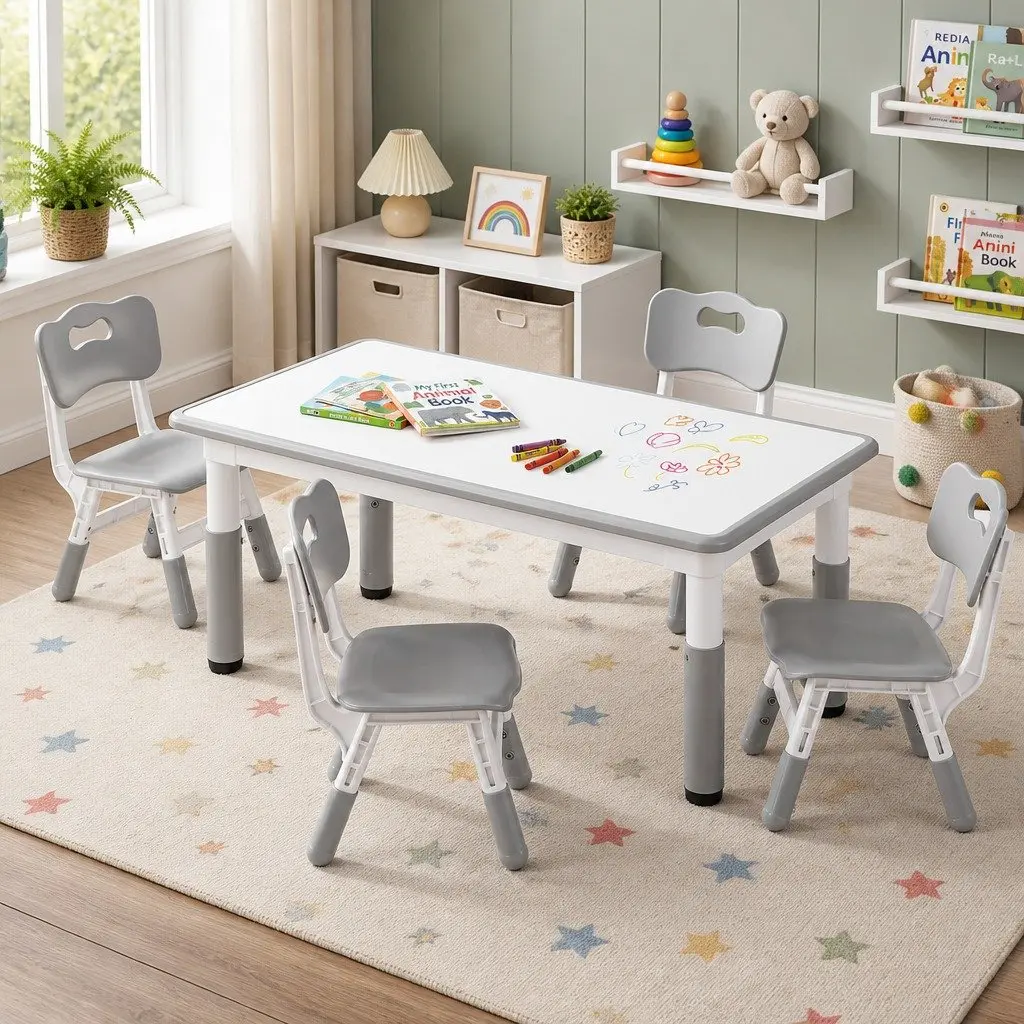 Kids Table and Chair Set with Draw-on Surface