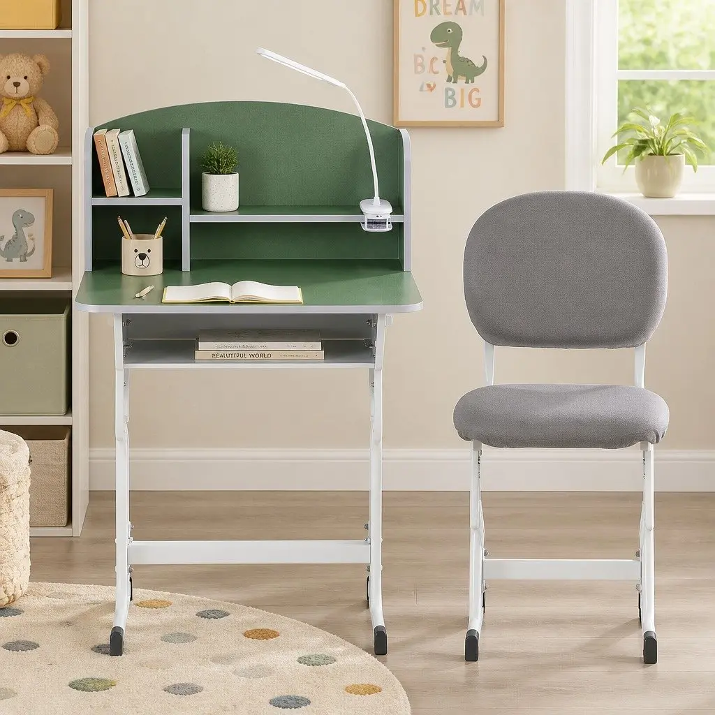 Kids Study Desk Chair Set Height Adjustable Ergonomic Green
