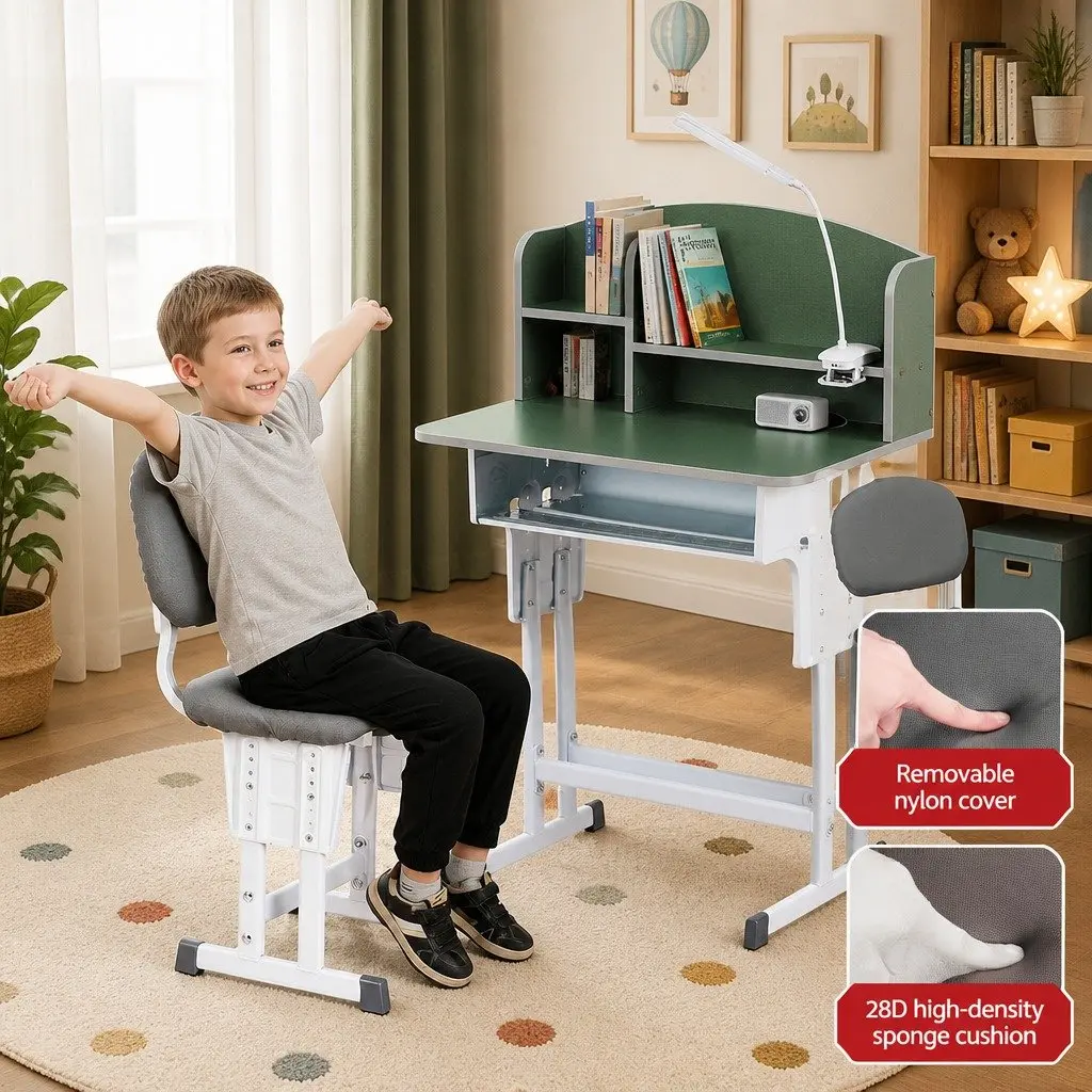 Kids Study Desk Chair Set Height Adjustable Ergonomic Green