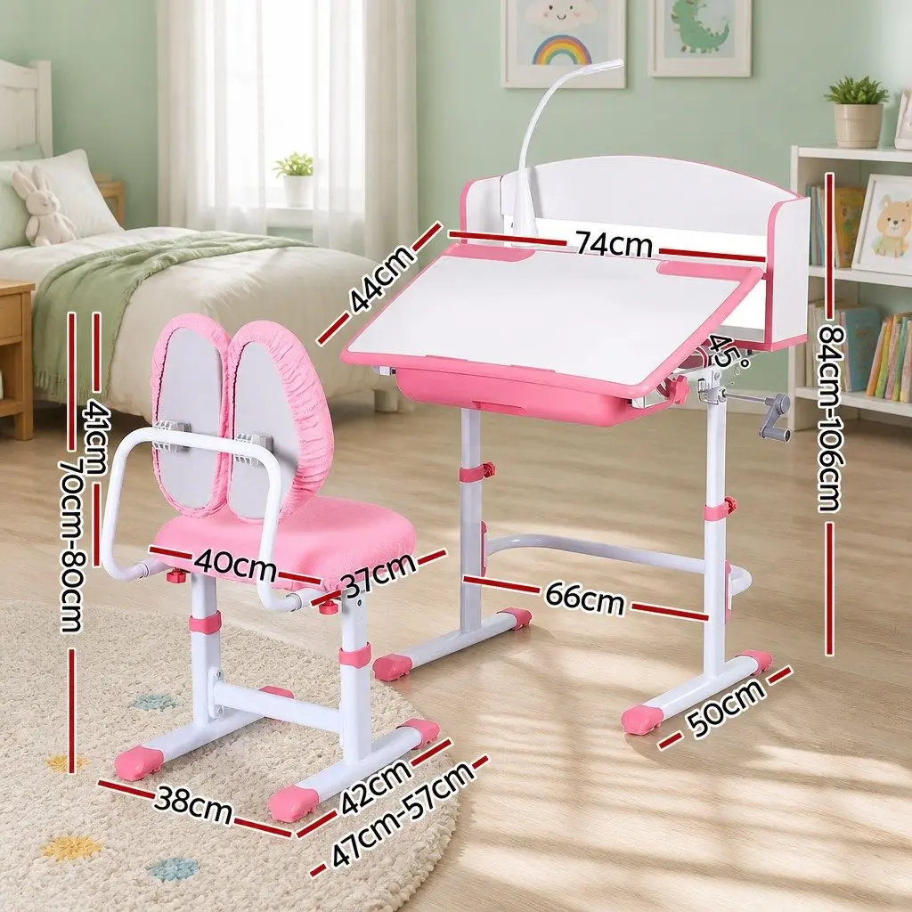 Kids Study Desk Chair Set Height Adjustable Ergonomic Pink