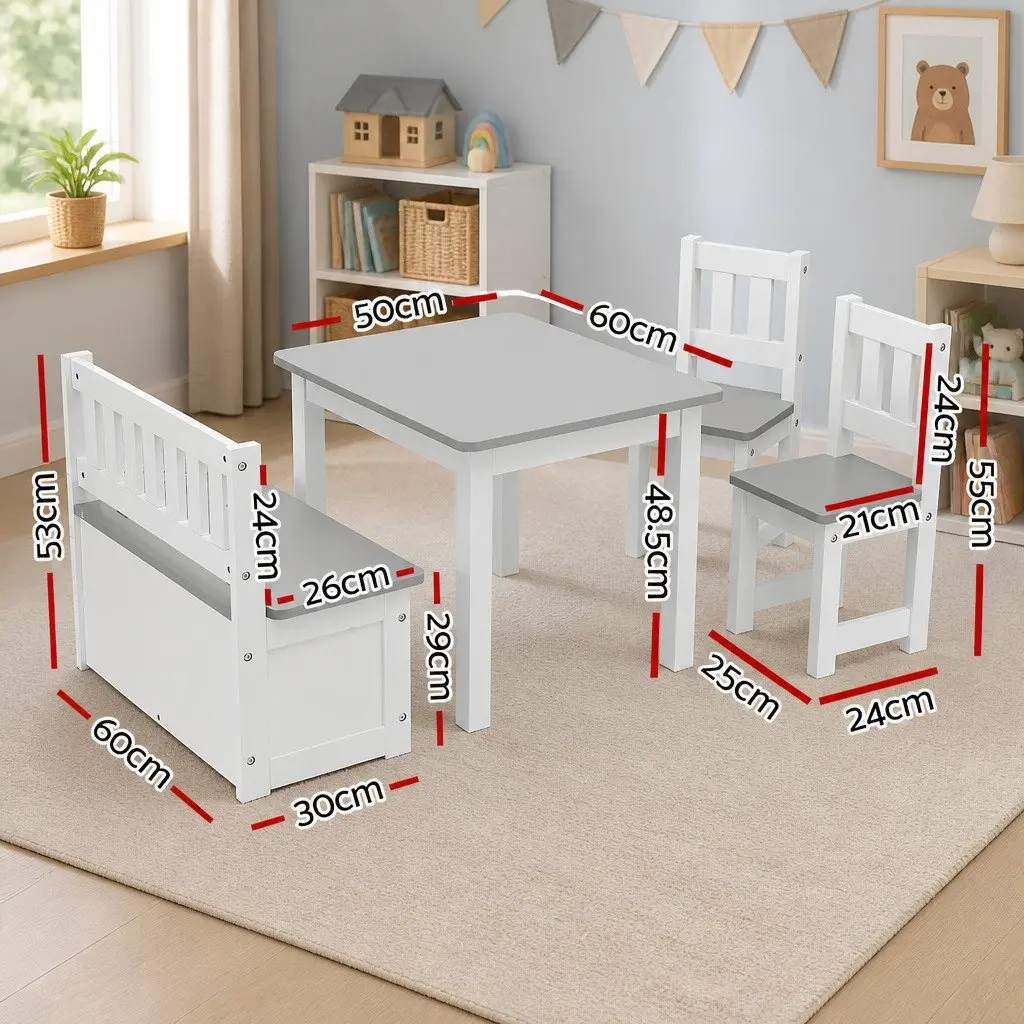Kids Activity Table and Chair Set 4 Piece Grey Toddler Furniture