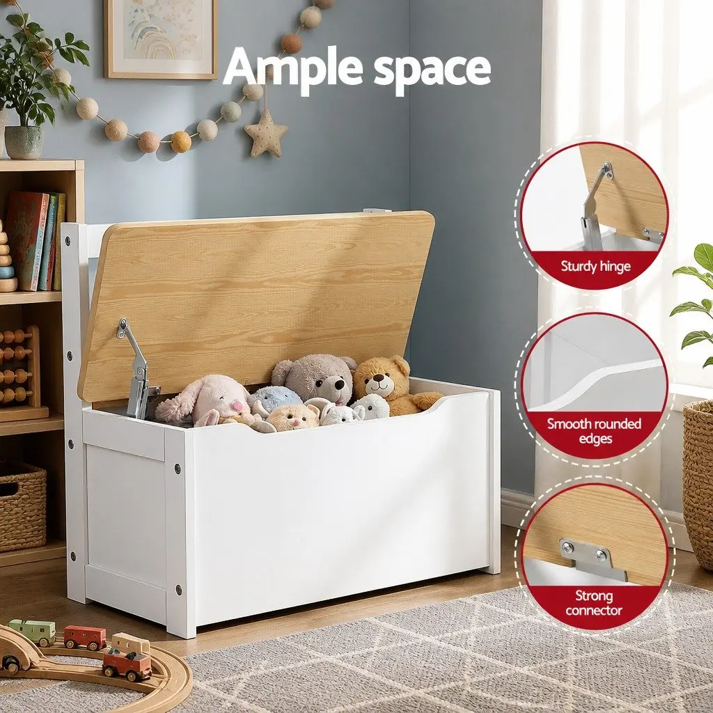 Kids Activity Table and Chair Set 4 Piece Storage Bench Toddler Furniture White and Natural Teakwood