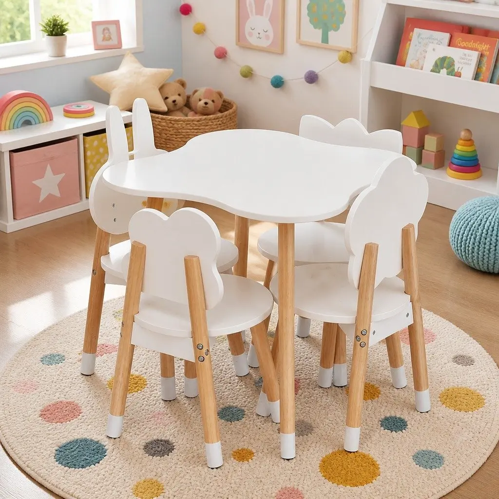 Children's Activity Table and Chair Set 5 Piece White Study Play Furniture