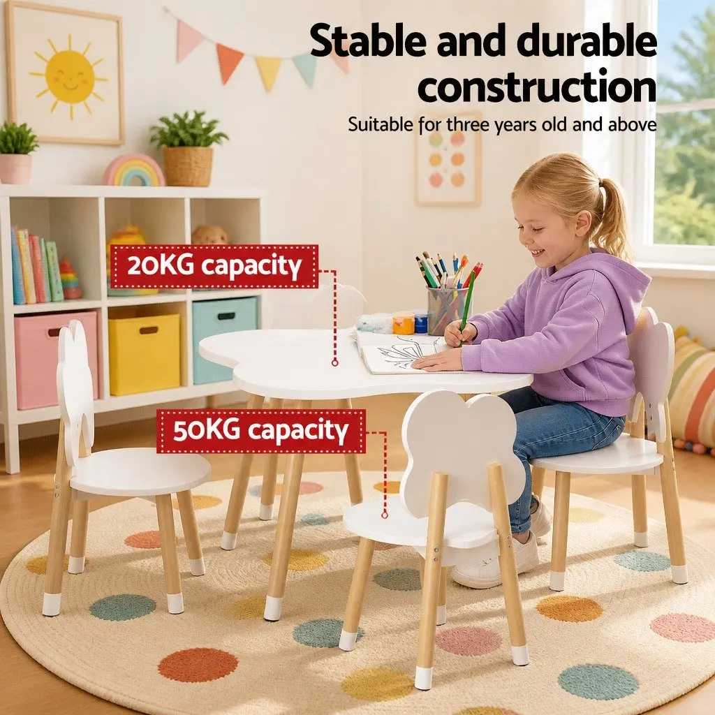 Children's Activity Table and Chair Set 5 Piece White Study Play Furniture