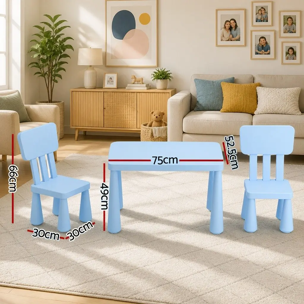 Kids Table and Chairs Set Playroom Study Furniture 2 Piece Blue
