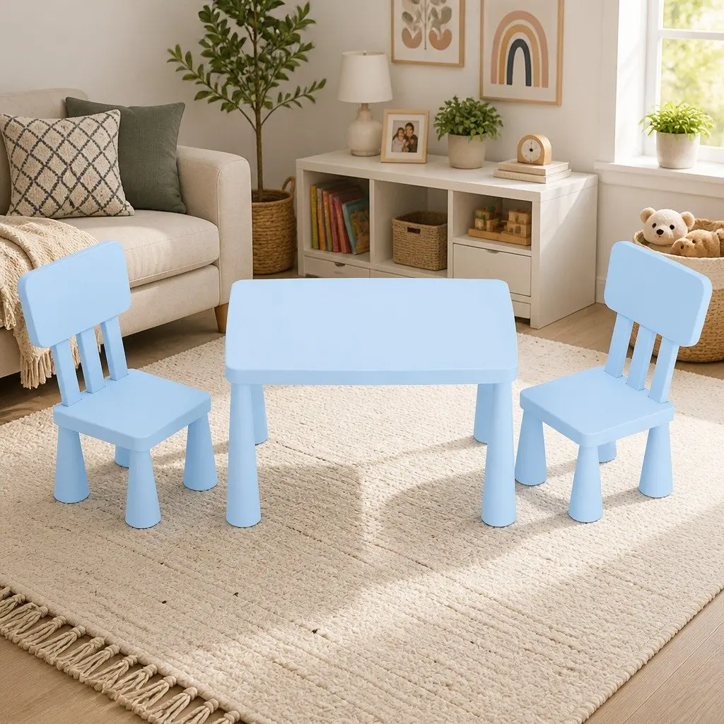 Kids Table and Chairs Set Playroom Study Furniture 2 Piece Blue