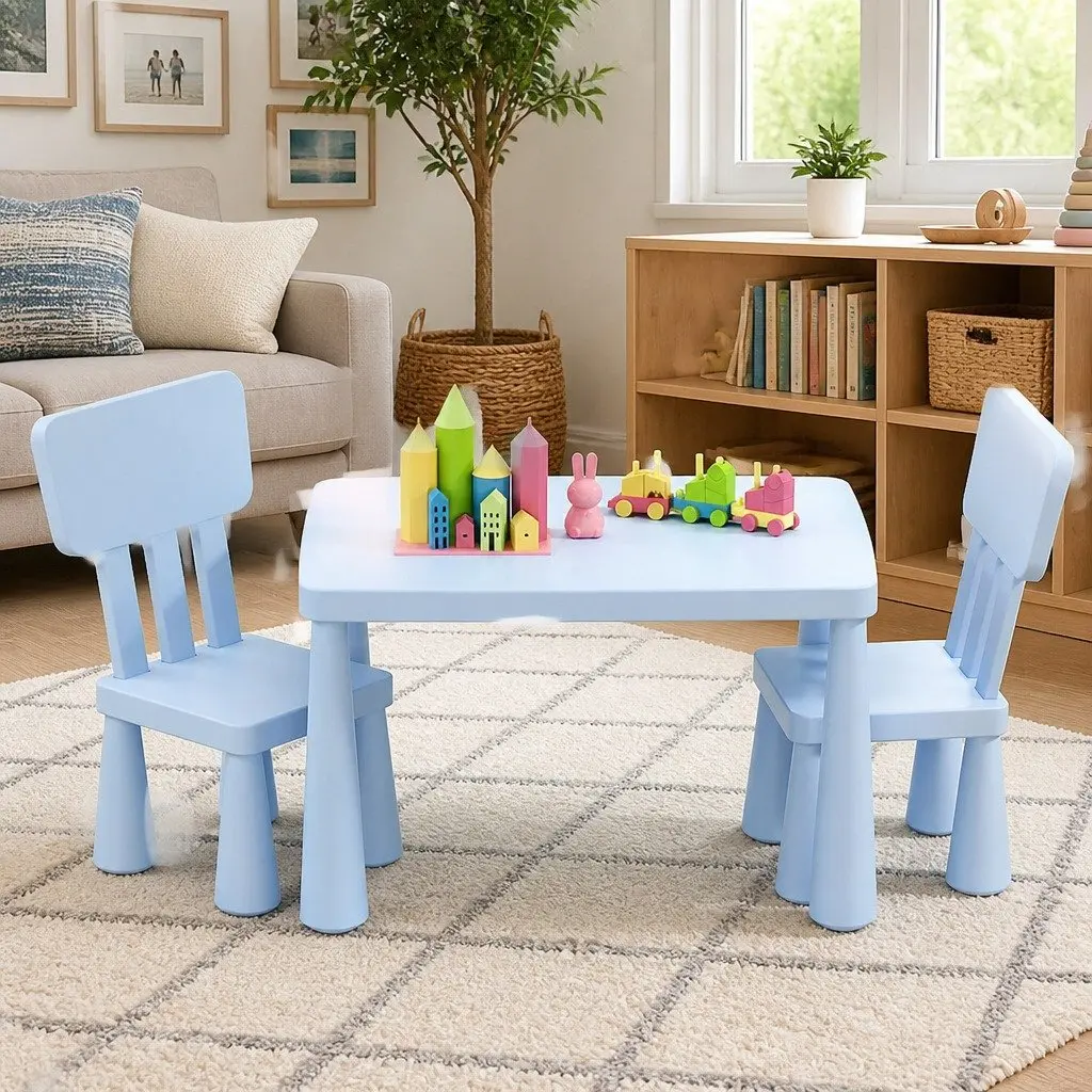 Kids Table and Chairs Set Playroom Study Furniture 2 Piece Blue