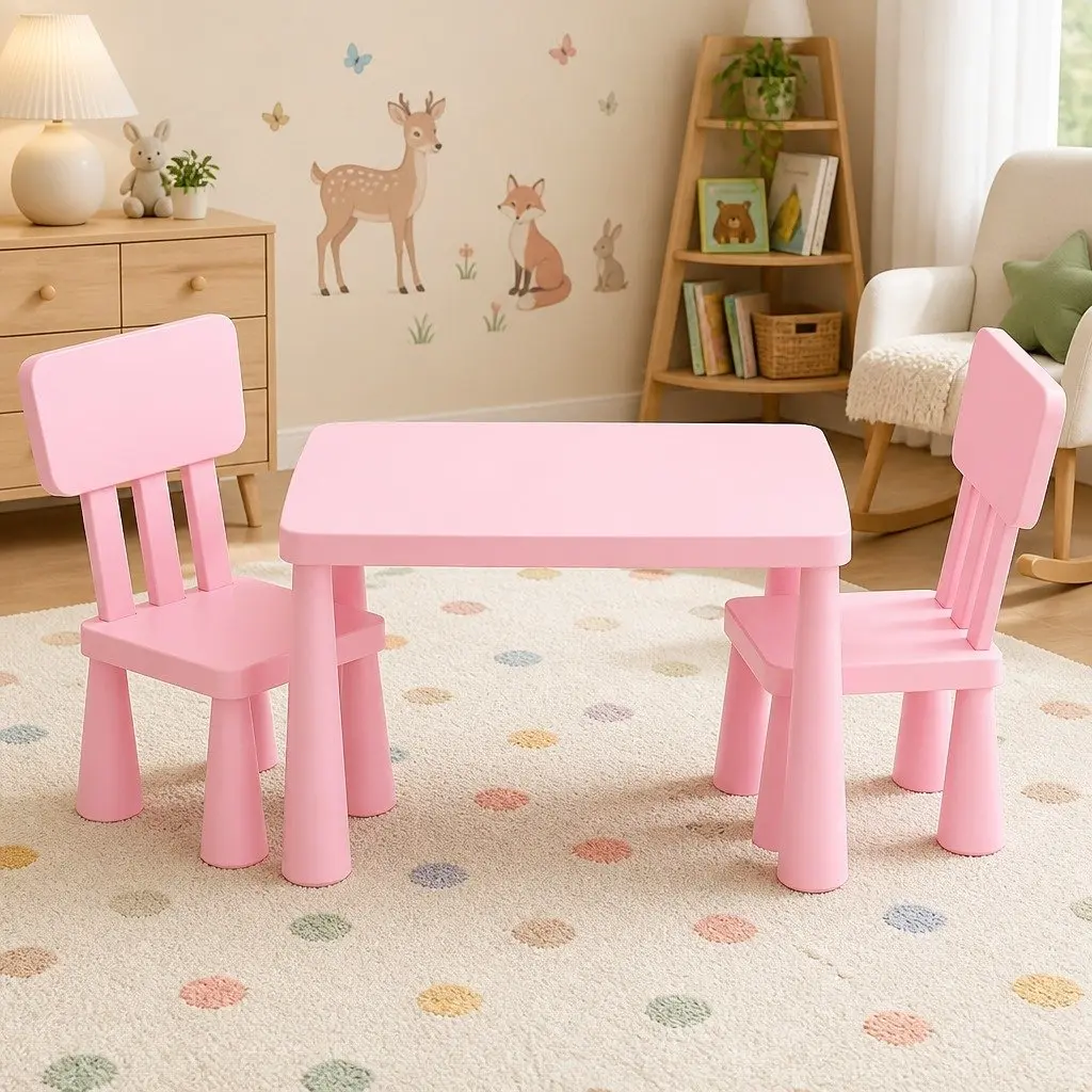 Kids Table and Chairs Set in Pink for Fun