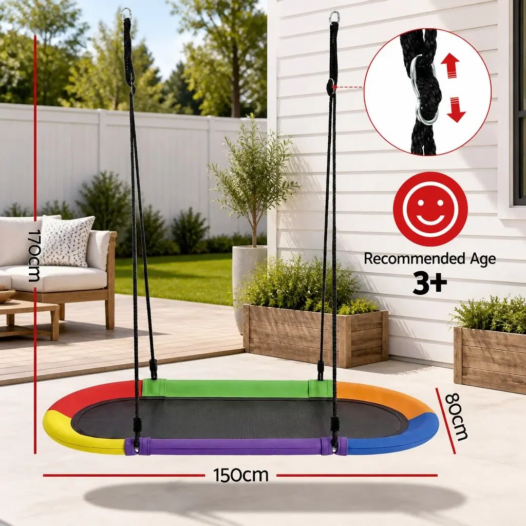 Outdoor Tree Swing Hammock 150cm Oval Platform Backyard Garden Hanging Seat Multicolour