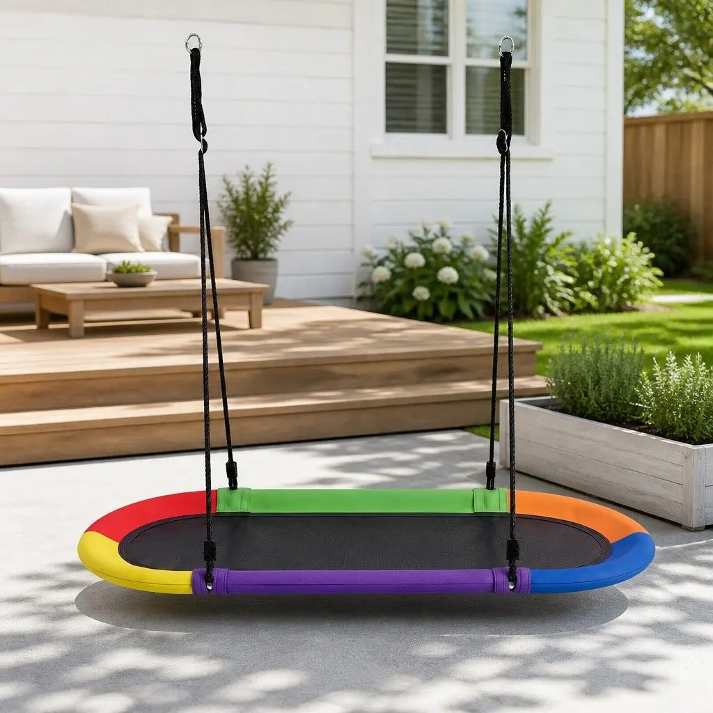 Outdoor Tree Swing Hammock 150cm Oval Platform Backyard Garden Hanging Seat Multicolour