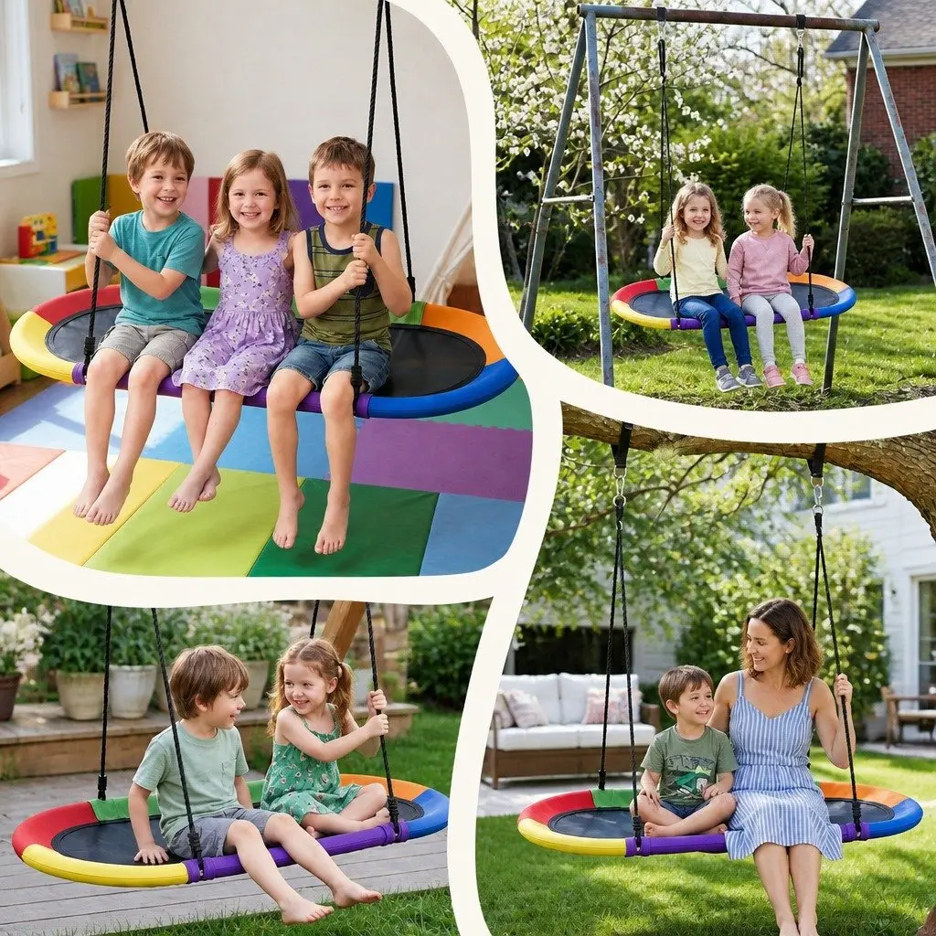 Outdoor Tree Swing Hammock 150cm Oval Platform Backyard Garden Hanging Seat Multicolour