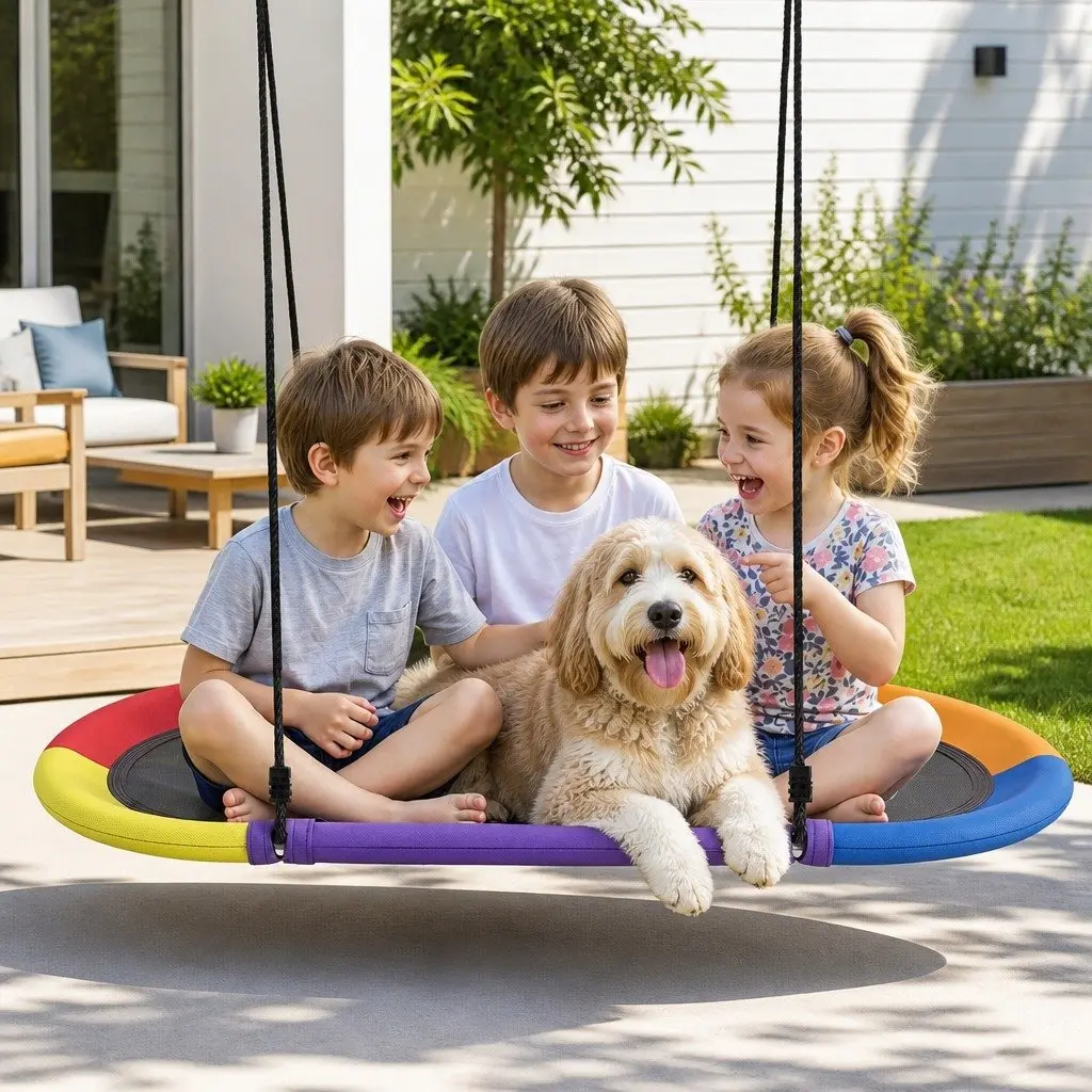 Outdoor Tree Swing Hammock 150cm Oval Platform Backyard Garden Hanging Seat Multicolour