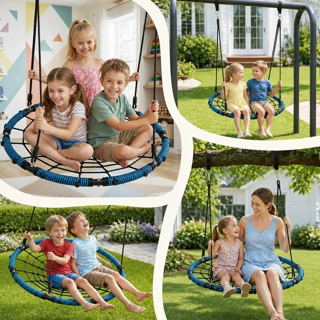 Hammock Tree Swing Nest 98.5cm Outdoor Backyard Playground Oval Blue