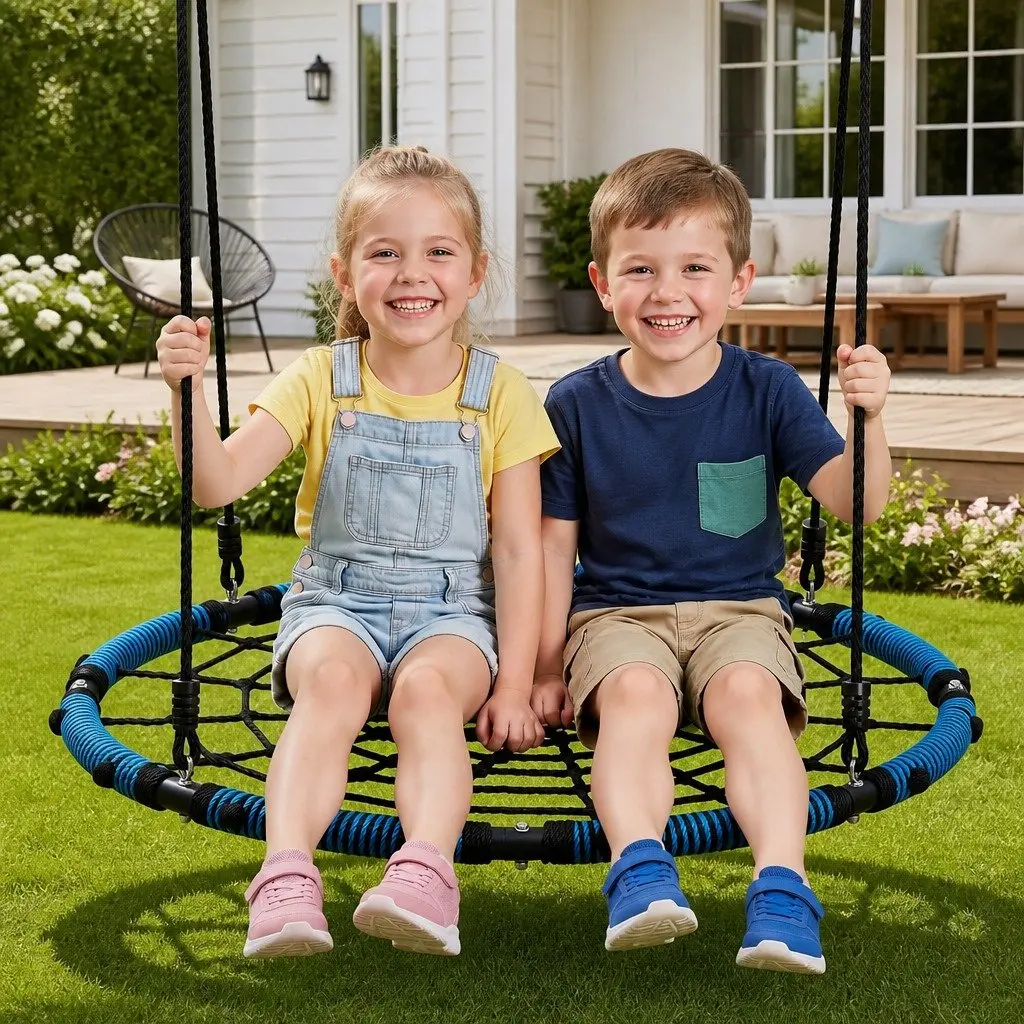 Hammock Tree Swing Nest 98.5cm Outdoor Backyard Playground Oval Blue