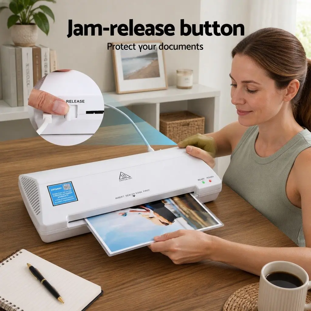 A4 Laminator Machine Hot Cold Thermal Fast Lamination Anti-Jam White