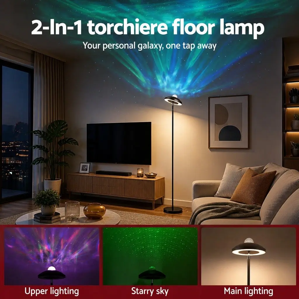 LED Floor Lamp Galaxy Projector 178cm Black