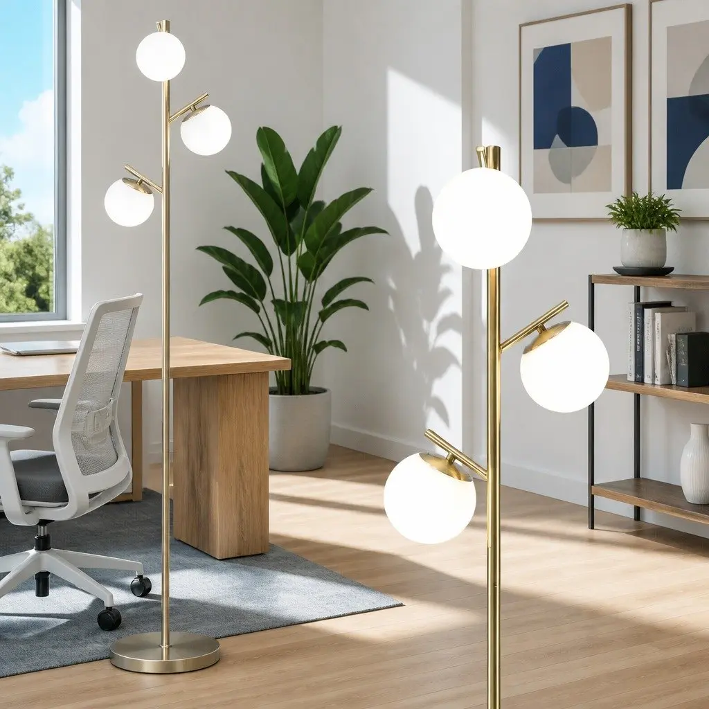 3-Light Gold Floor Lamp with Easy Assembly