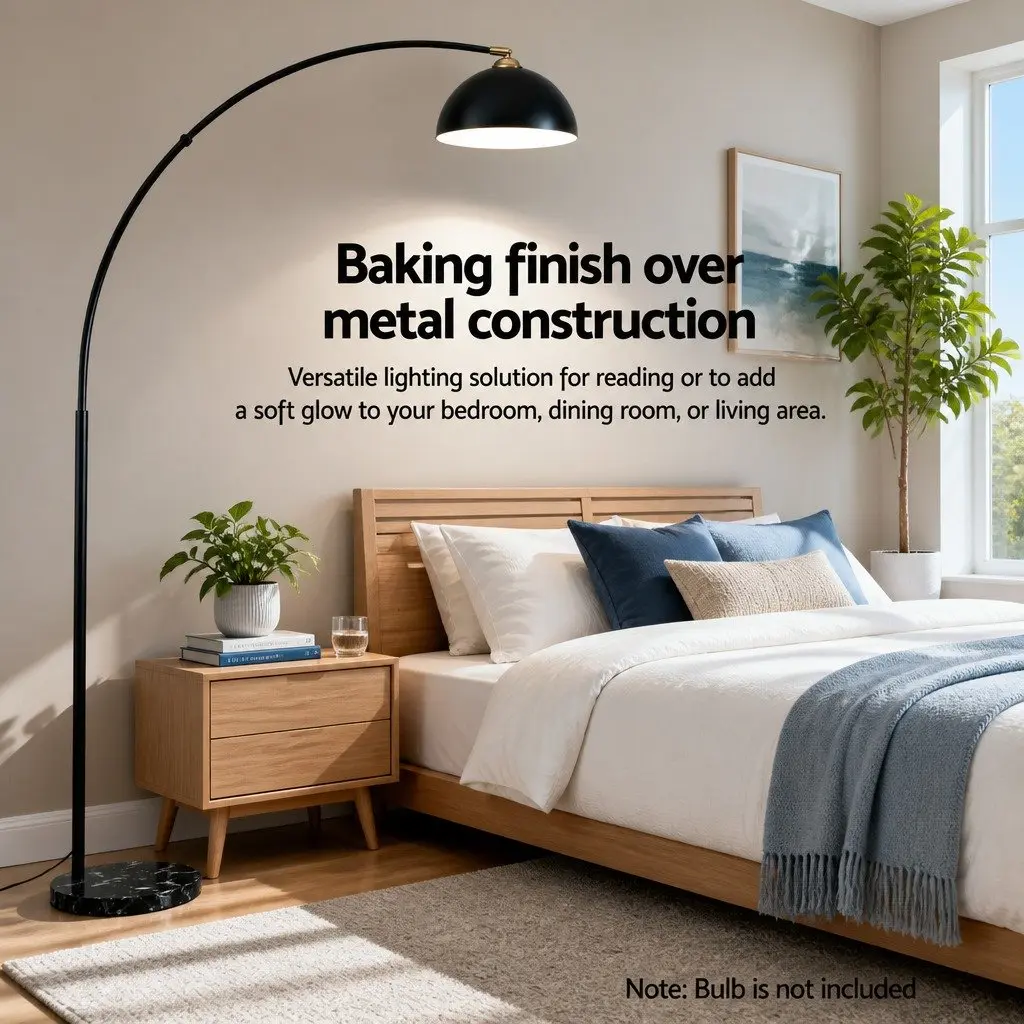 Arched Floor Lamp Black Reading Task Light 167cm Marble Base