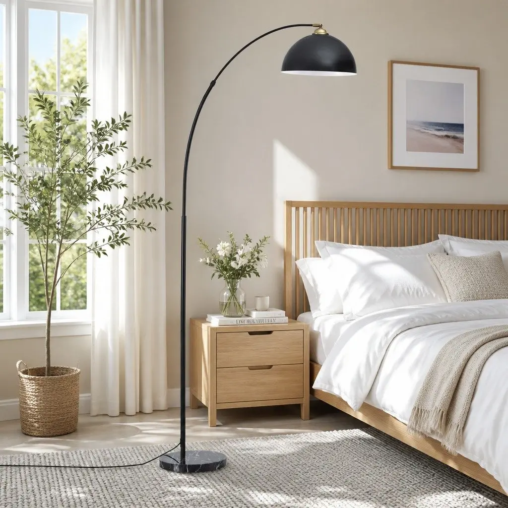Arched Floor Lamp Black Reading Task Light 167cm Marble Base