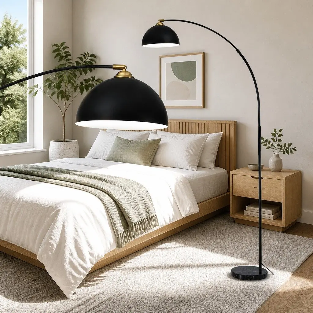 Arched Floor Lamp Black Reading Task Light 167cm Marble Base