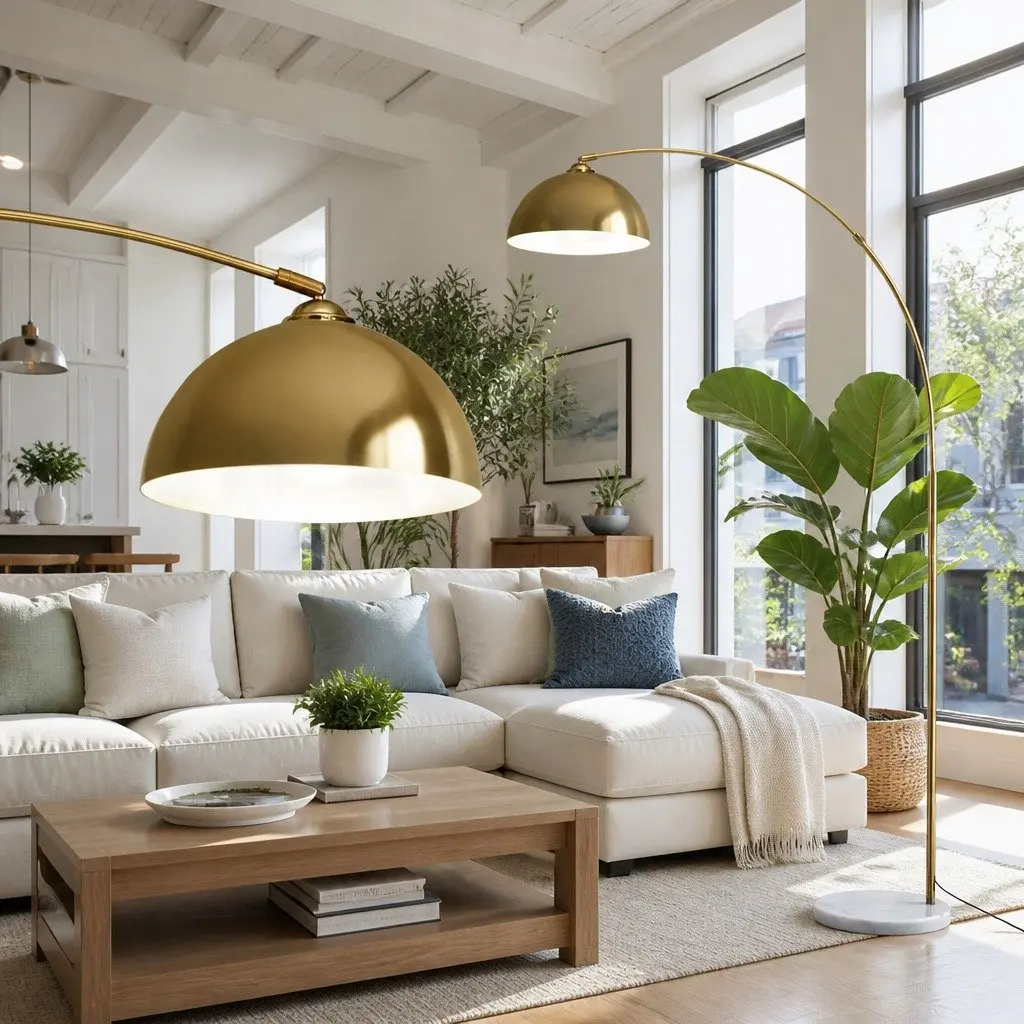 Arched Floor Lamp Gold Reading Light 167 cm Marble Base