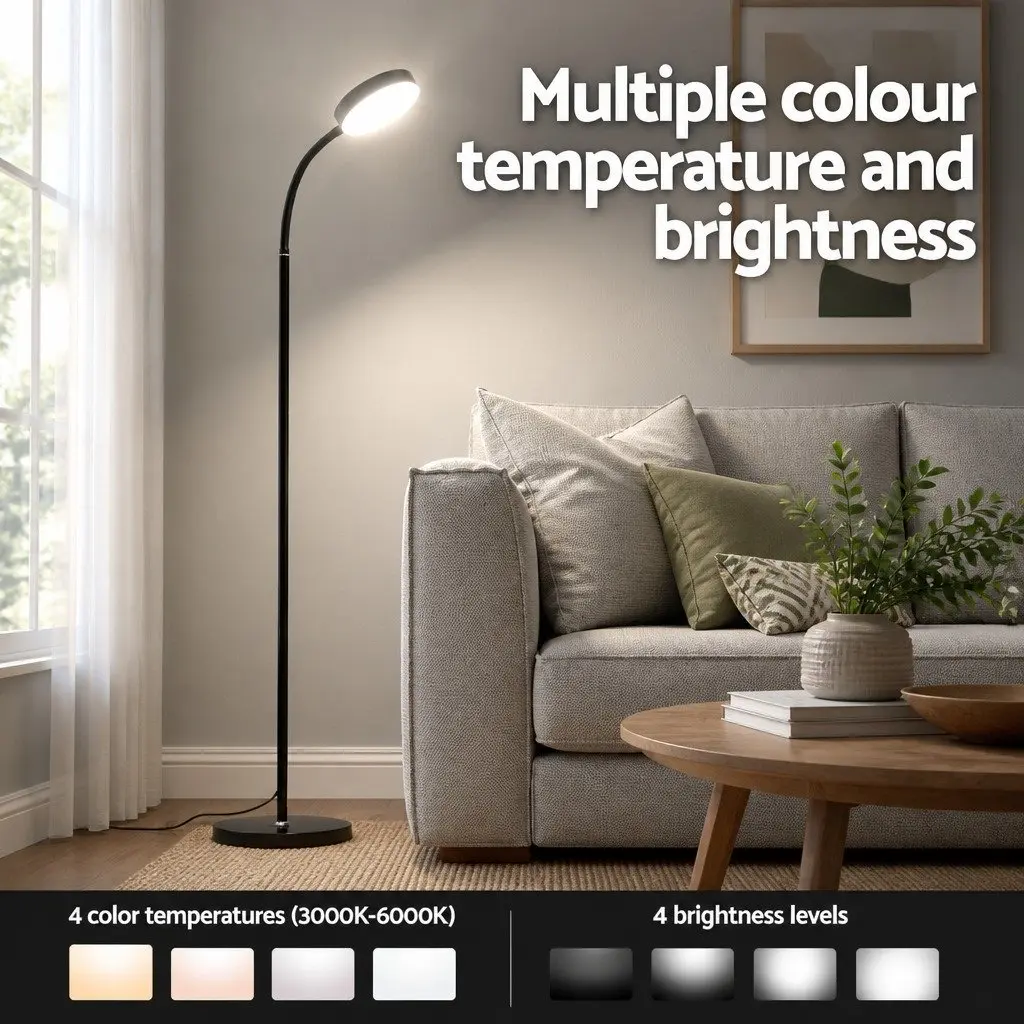LED Floor Lamp Remote Control Adjustable Brightness Colour Temperature 1.5m Black