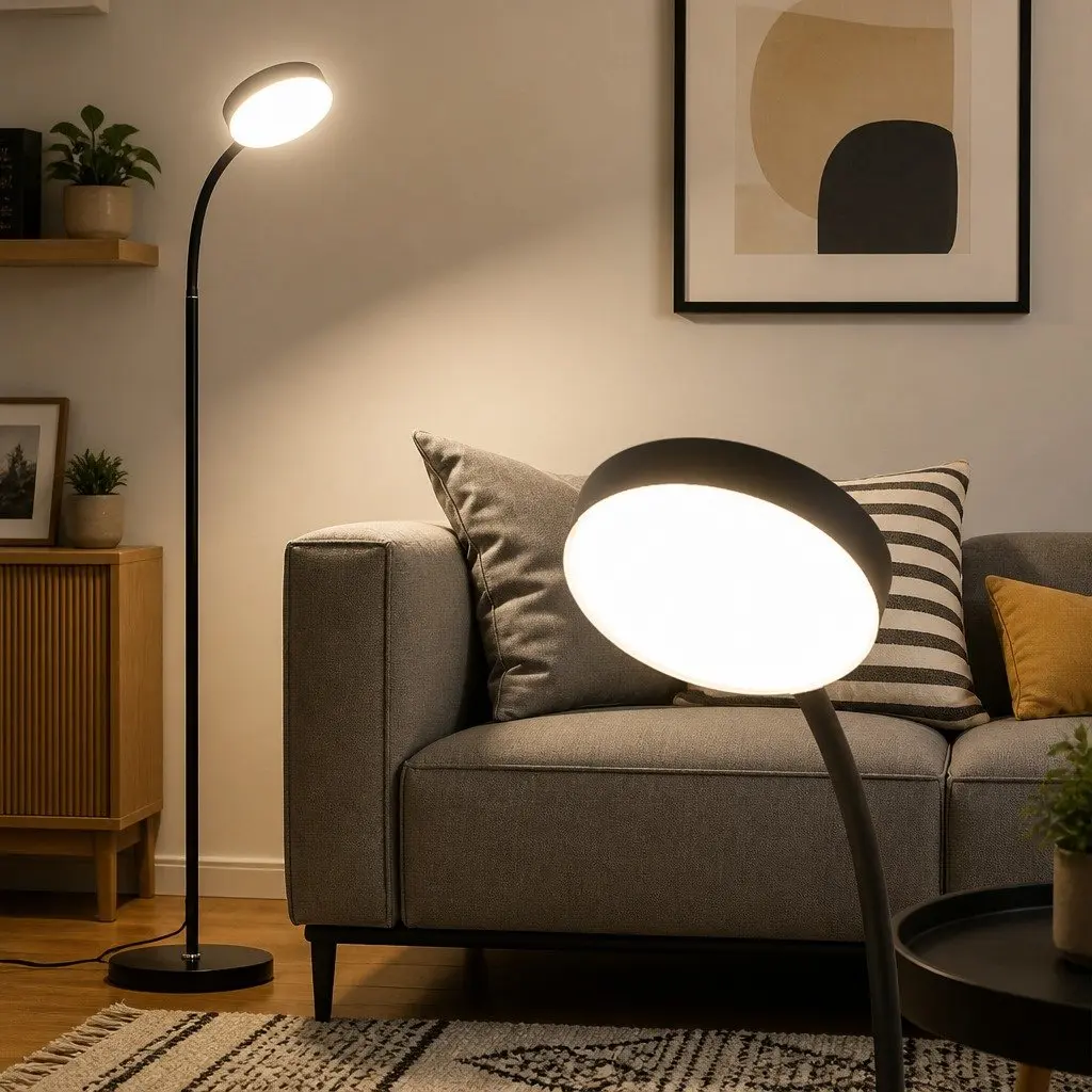 LED Floor Lamp Remote Control Adjustable Brightness Colour Temperature 1.5m Black