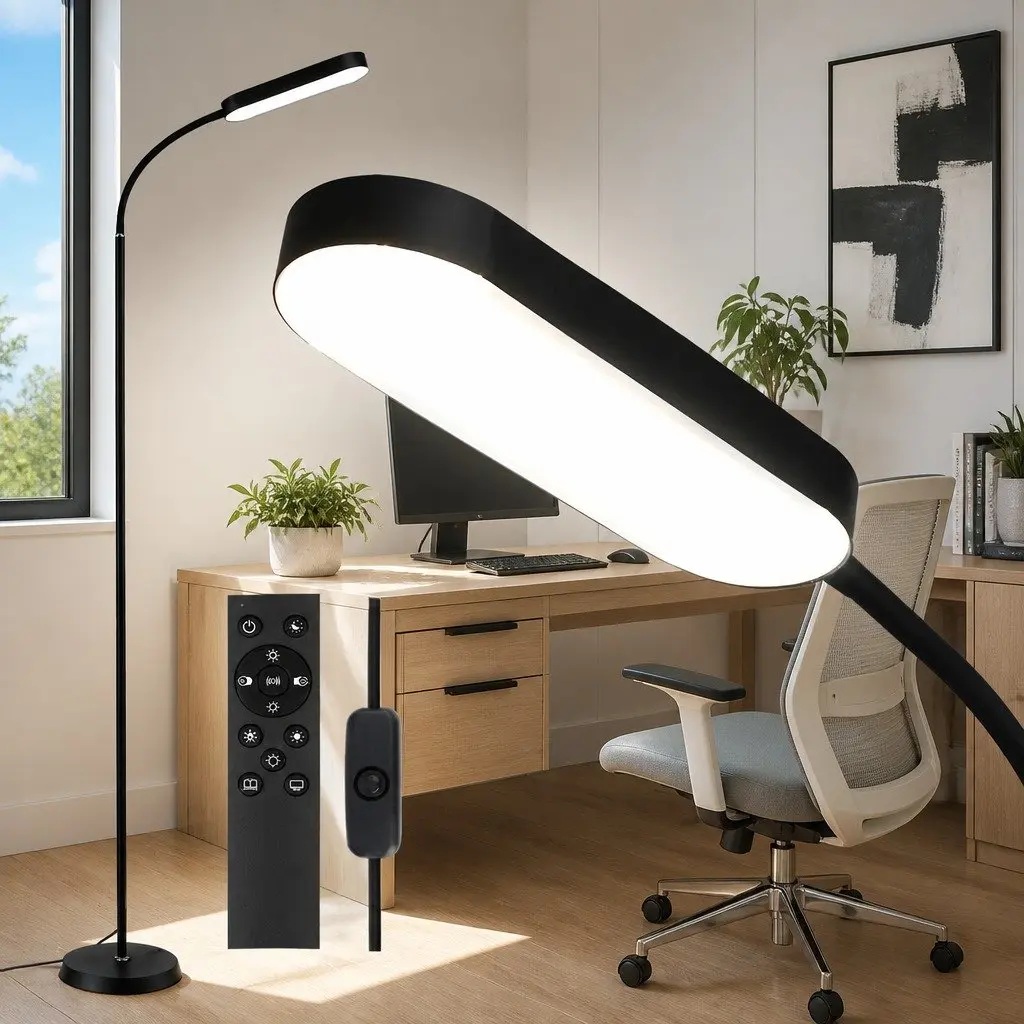 LED Floor Lamp Remote Control Adjustable Gooseneck 4 Colour Temperature 174cm Black