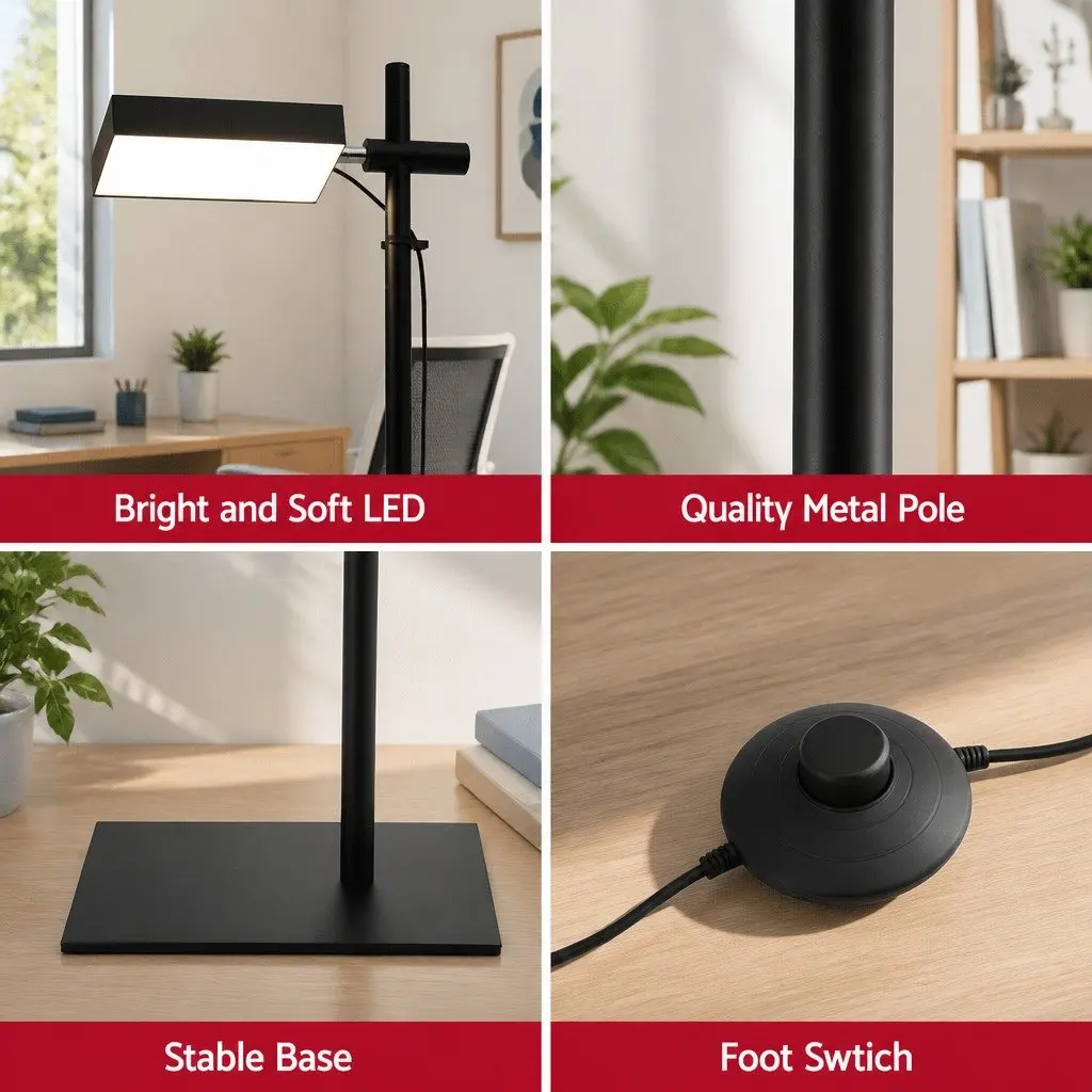 LED Floor Lamp Reading Adjustable Height 170cm Black 12W