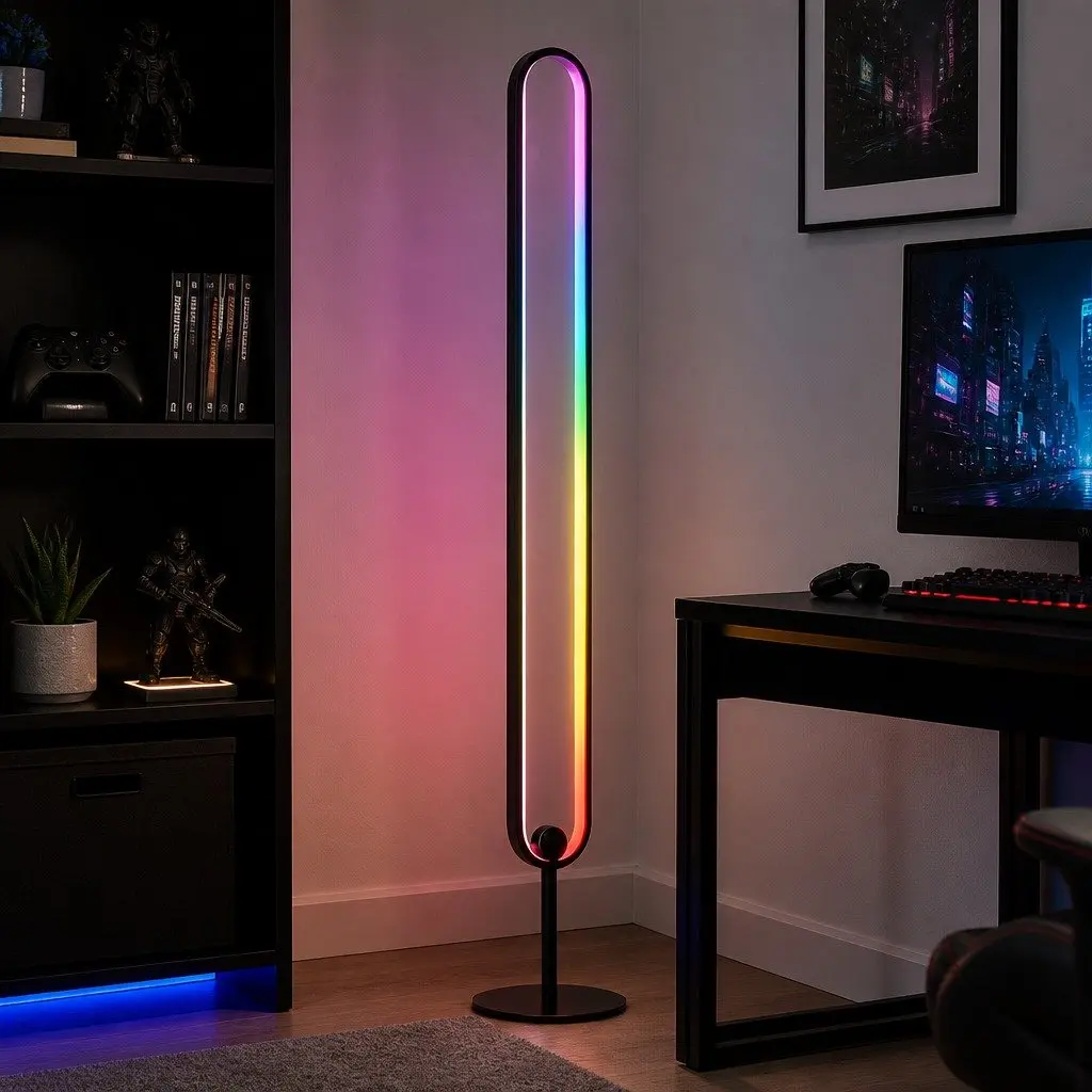 Floor Lamp RGB LED Corner Light Black 1.18M Remote Control Adjustable Brightness