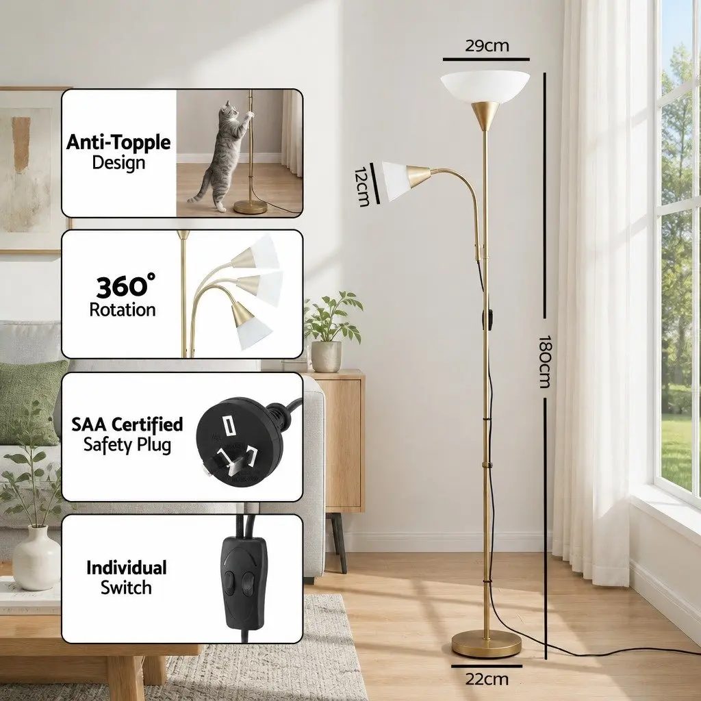 Gold Floor Lamp with Reading Light