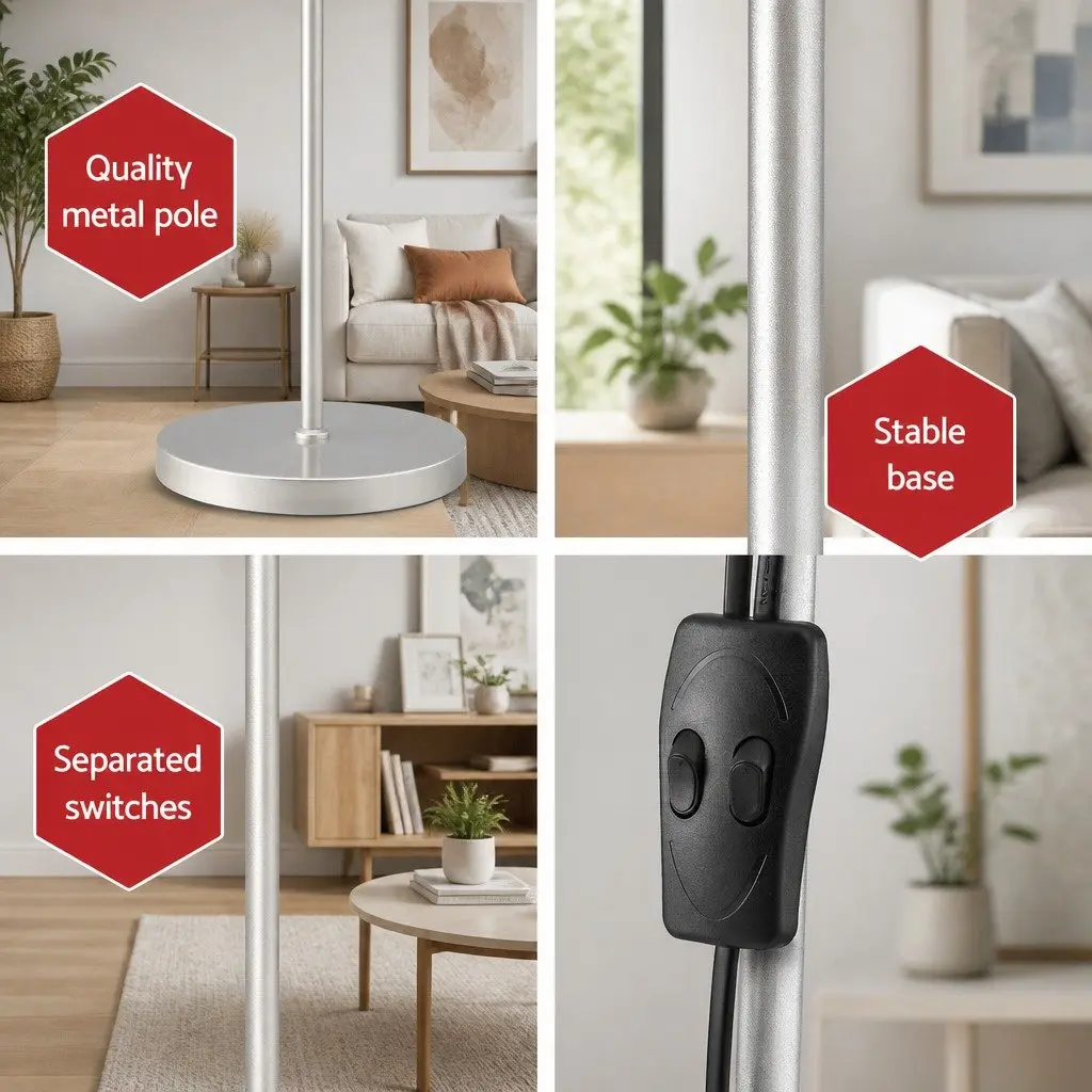 Floor Lamp Mother and Child Adjustable Silver Metal 180cm