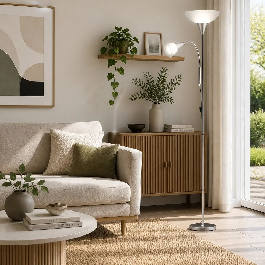 Floor Lamp Mother and Child Adjustable Silver Metal 180cm
