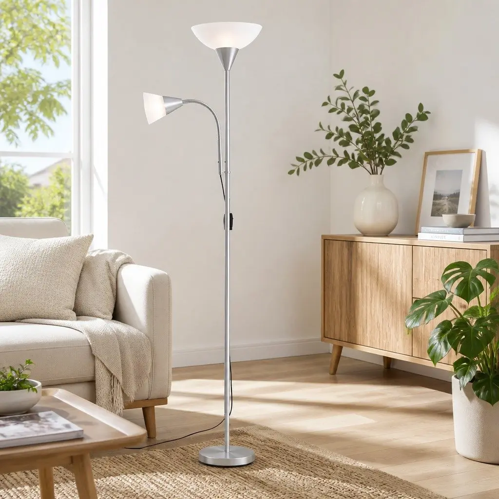 Floor Lamp Mother and Child Adjustable Silver Metal 180cm