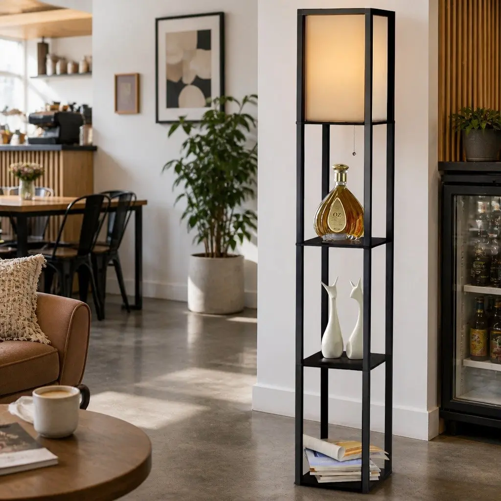 Vintage Floor Lamp with Storage Shelves