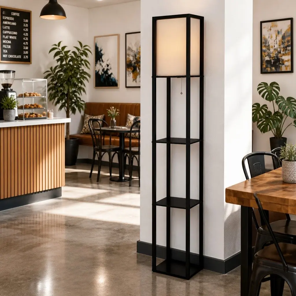 Floor Lamp Storage Stand LED Light Vintage Black 26cm x 26cm x 160cm