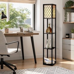 Floor Lamp with 3 Tier Shelf Storage LED Light Stand Black Home Room Display