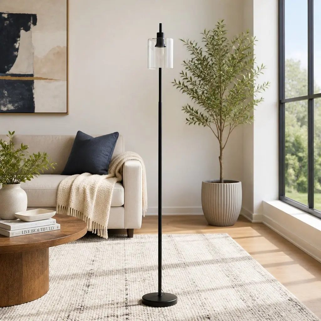 Floor Lamp Reading Light 161cm Black Glass Shade for Living Room Bedroom Study
