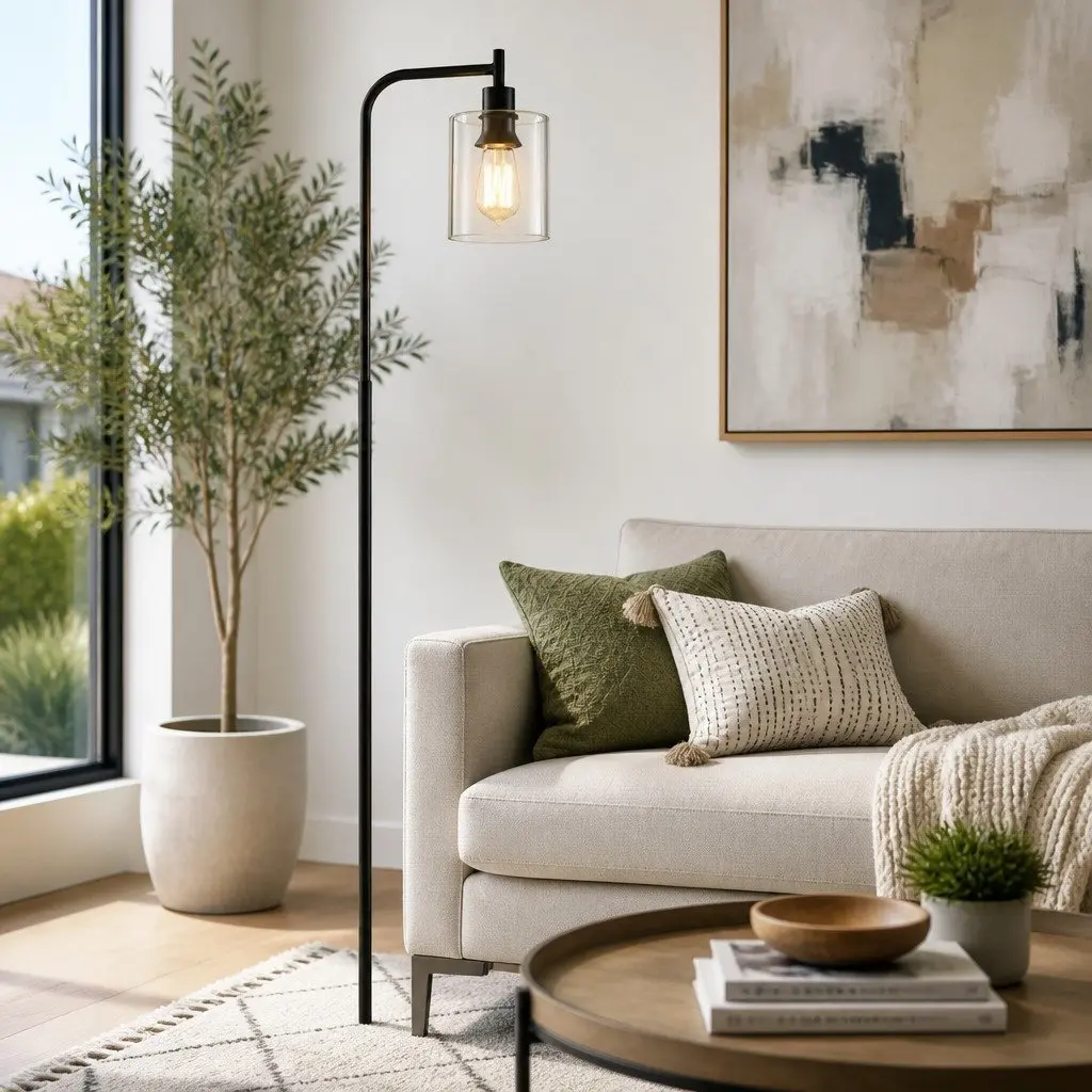 Floor Lamp Reading Light 161cm Black Glass Shade for Living Room Bedroom Study