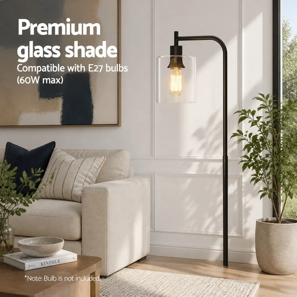 Floor Lamp Reading Light 161cm Black Glass Shade for Living Room Bedroom Study